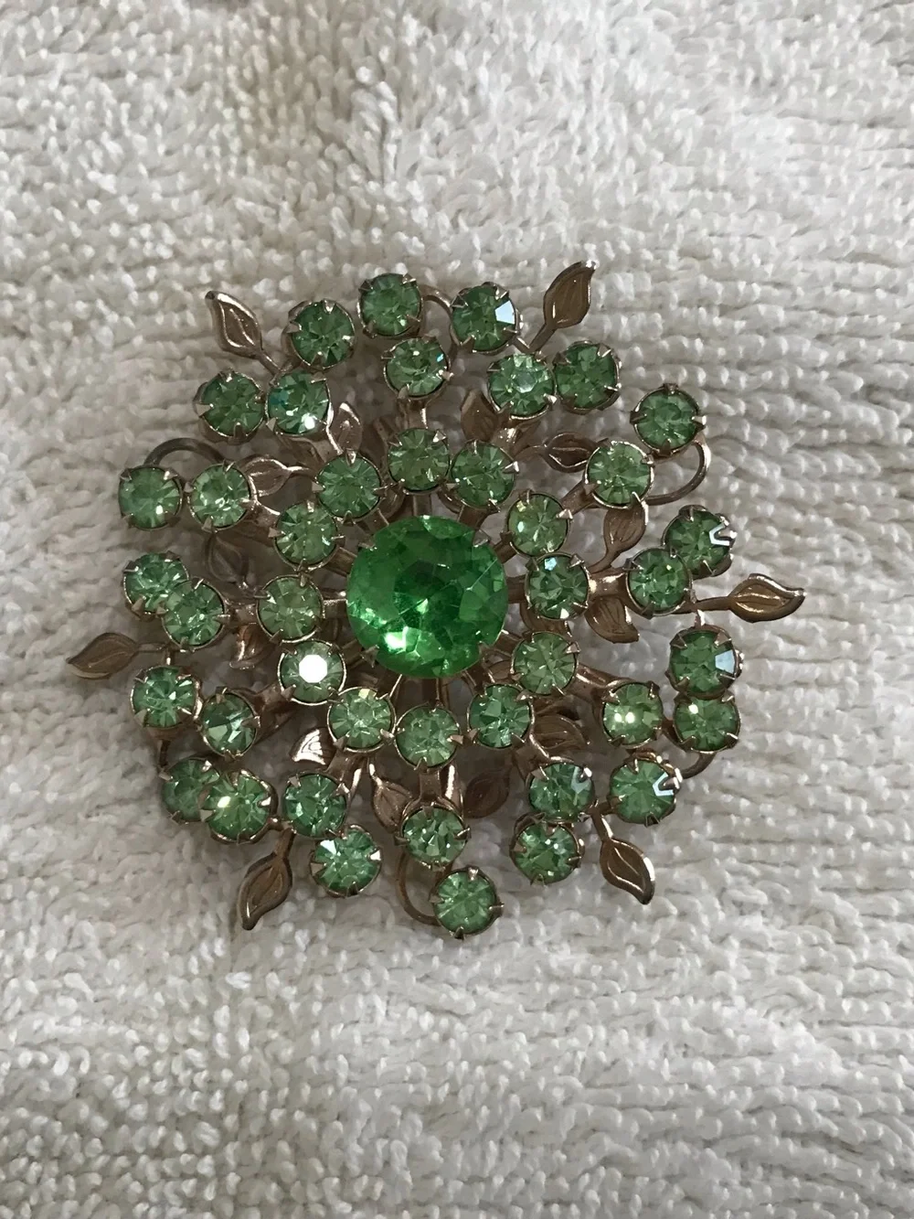 Green Rhinestone Floral Brooch - Brand Unknown